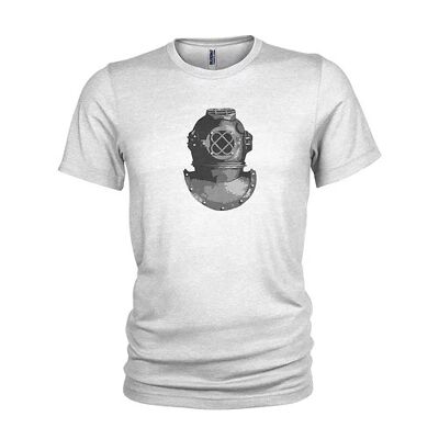 Metal Rhinestud & Print - T-shirt da uomo con design punk a vapore antico con casco da sub (M, bianco)