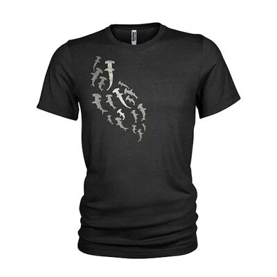 Metal Effect Hammerhead Shark Shoal - T-shirt en coton pour hommes de plongée sous-marine (XXX Large) Noir