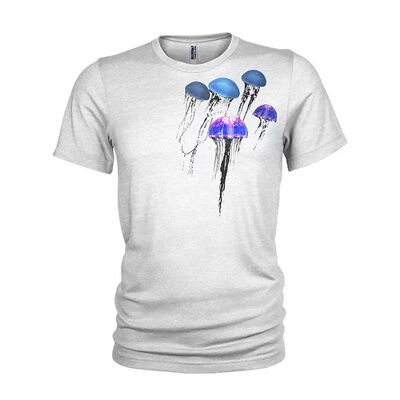 Pulsing Jellyfish multiprint Ocean & Scuba Diving T-shirt pour homme (XXX Large, Blanc)