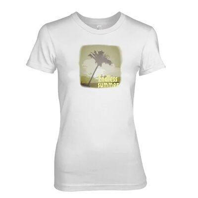 Blue Ray T-Shirts Endless Maldivian Summer '69 Classic Summer Chilled Ladies Beach T-Shirt (Medium, White)