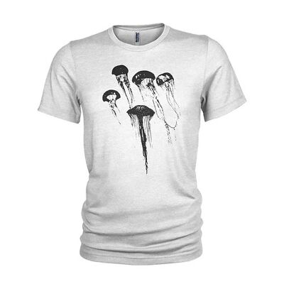Blue Ray T-Shirts Jellyfish Swarm/Bloom - T-shirt sérigraphié Ocean & Scuba Diving (Grand, Blanc)