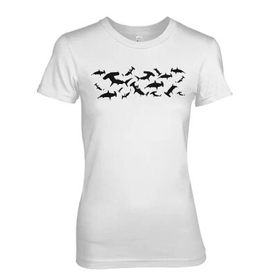 Blue Ray T-Shirts Hammerhead Shark Silhouette Shoal Scuba Diving Ladies t-Shirt (Small, White)