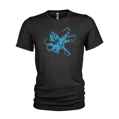 Camiseta para hombre con estampado de pantalla de buceo con pulpo anillado azul (XXX grande, negro)
