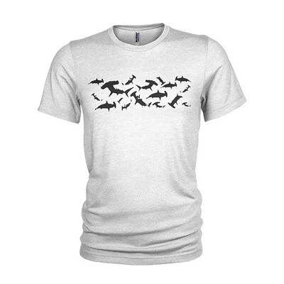 Hammerhai Silhouette Shoal Scuba Diving Herren T-Shirt (XXX Large, Weiß)