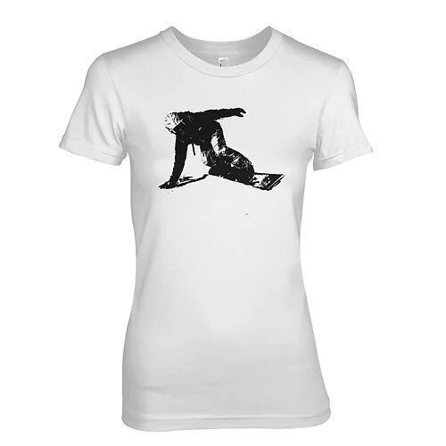 Snowboarding & Skiing 'First Tracks’ Winter Sports 100% Cotton Ladies T-Shirt (x Large, White)