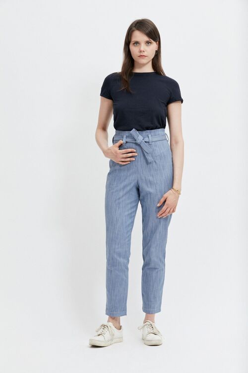 Pantalon taille haute bleu clair