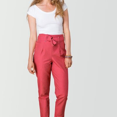 Pantaloni rosa a vita alta