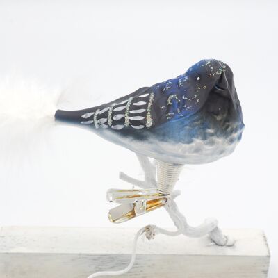 Vogel "Kardinal" blau weiß - Weihnachtsschmuck aus Glas
