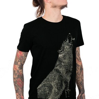 Wolf camiseta unisex negra (brilla en la oscuridad)