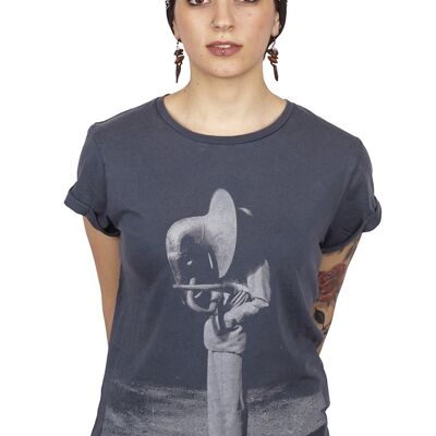 T-shirt da donna con risvolto Heartcore denim