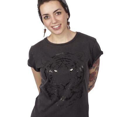 T-shirt nera tigre roll-up dames nero vintage