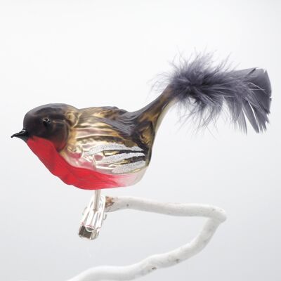 Vogel "Spatz" schwarz rot - Weihnachtsschmuck aus Glas