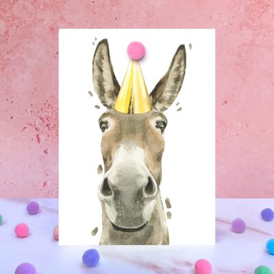 Tarjeta de cumpleaños con pompones de burro