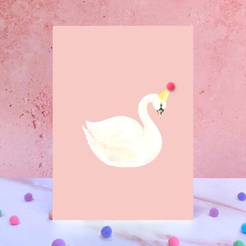 Swan Bird Pompom Birthday Card