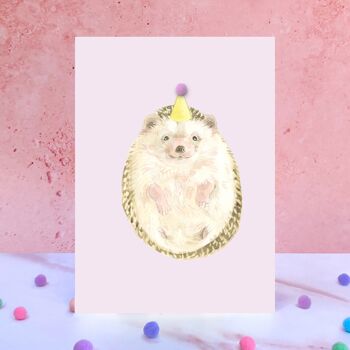 Carte d'anniversaire pompon animal hérisson 1