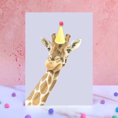 Giraffe Animal Pompom Birthday Card