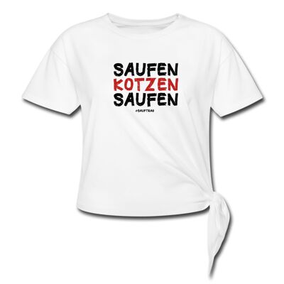 "Saufen Kotzen Saufen" Crop Shirt weiß