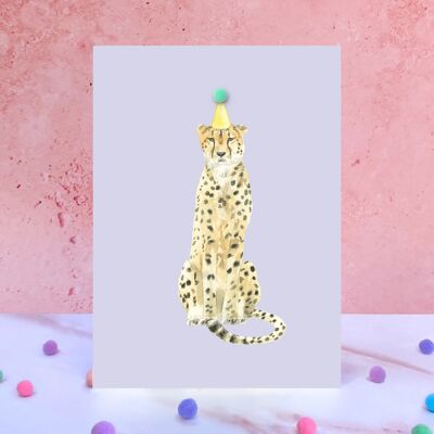 Tarjeta de cumpleaños con pompón de animal de guepardo