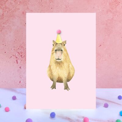 Capybara Animal Pompom Birthday Card