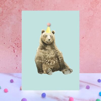 Tarjeta de cumpleaños con pompón de animales de oso