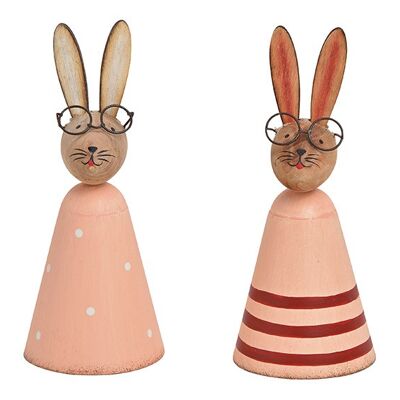 Hase mit Brille aus Metall, Holz Pink/Rosa 2-Fach (B/H/T) 6x15x6cm