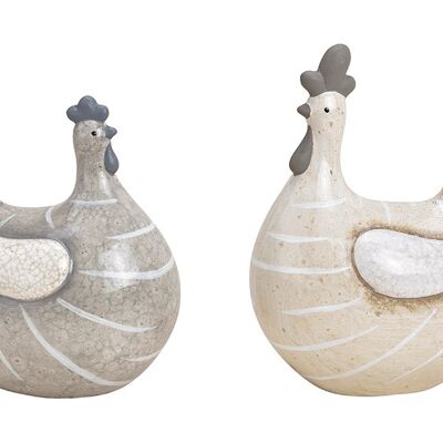 Hühner aus Keramik Grau/Beige 2-fach, (B/H/T) 9x18x12cm
