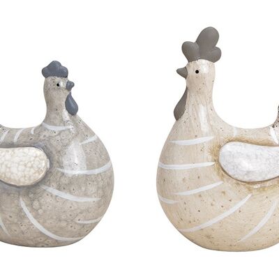 Hühner aus Keramik Grau/Beige 2-fach, (B/H/T) 9x11x7cm