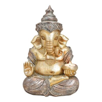 Ganesha mit Teelichthalter aus Poly Champagner (B/H/T) 20x31x15cm