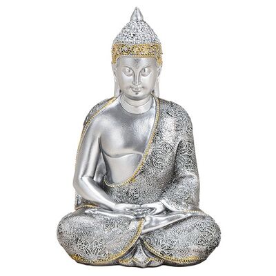 Buddha aus Poly Silber (B/H/T) 13x21x11cm