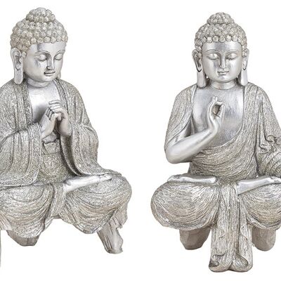 Buddha aus Poly Silber 2-fach, (B/H/T) 18x27x12cm
