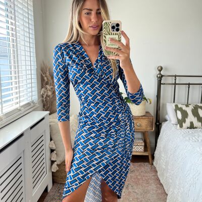 Ruched Bodycon Summer Dress in Blue