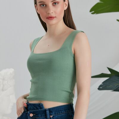 Green Square Neck Crop Top
