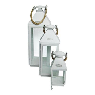Laterne Set Living Style aus Metall, Glas Weiß 3er Set, (B/H/T) 19x55x19cm 16x41x16cm 11x25x11cm