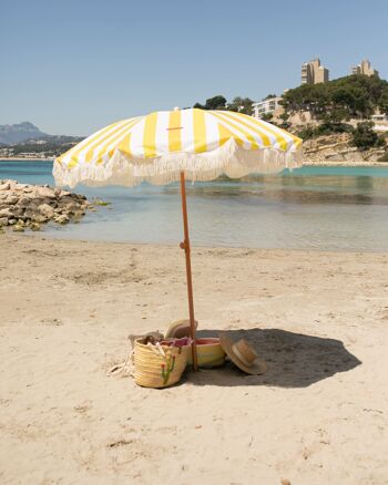 Parasol de terrasse extérieur jaune, parasol de plage UPF 50+ Protection larges rayures 10