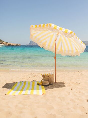 Parasol de terrasse extérieur jaune, parasol de plage UPF 50+ Protection larges rayures 8
