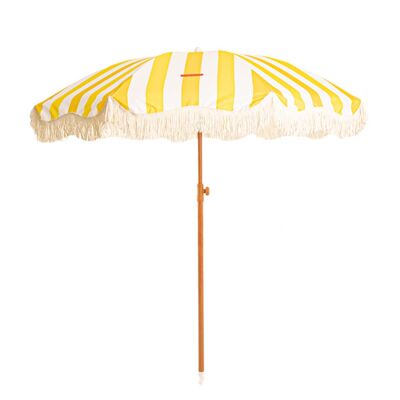 Strandschirm mit UV50+-Schutz, extra groß, neigbar, gelbe breite Streifen – BRISBANE