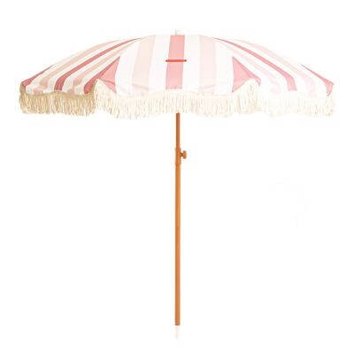 Strandschirm mit UV50+-Schutz, extra groß, neigbar, rosa, breite Streifen – BRISBANE