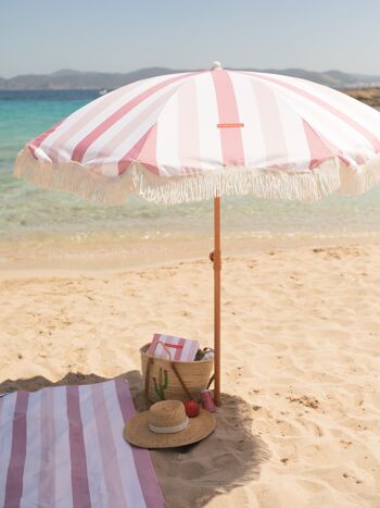 Parasol de terrasse extérieur rose, parasol de plage UPF 50+ Protection larges rayures 4