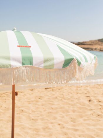 Parasol de terrasse extérieur vert, parasol de plage UPF 50+ Protection larges rayures 5