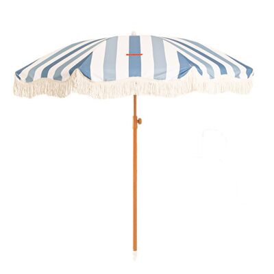 Parasol de terrasse extérieur bleu, parasol de plage UPF 50+ Protection larges rayures
