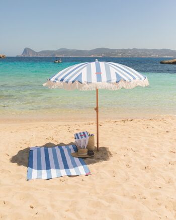 Parasol de terrasse extérieur bleu, parasol de plage UPF 50+ Protection larges rayures 4