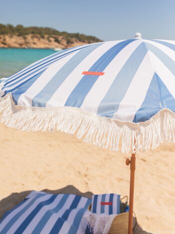 Parasol de terrasse extérieur bleu, parasol de plage UPF 50+ Protection larges rayures 6