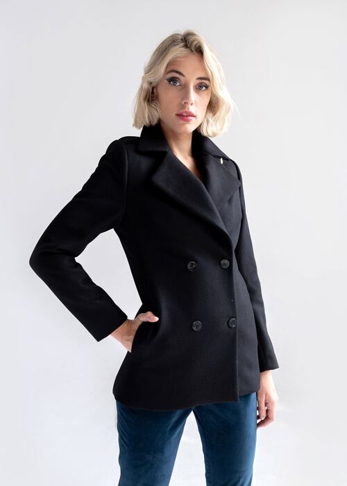 DOUBLE - BREASTED BLACK RECYCLED WOOL JACKET