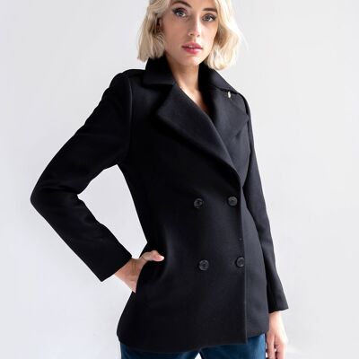 DOUBLE - BREASTED BLACK RECYCLED WOOL JACKET