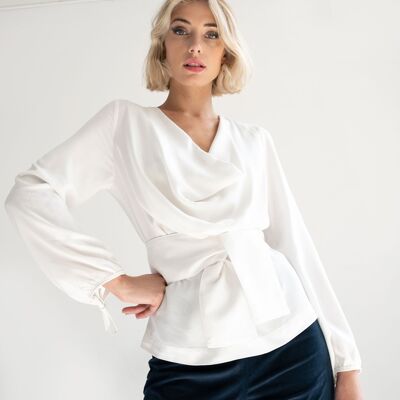 FITTED VISCOSE BLOUSE WITH BELT
