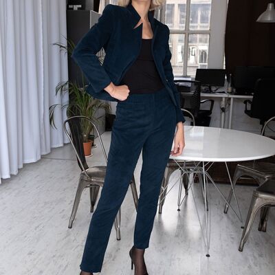 PANTALON SKINNY BLEU PÉTROLE DOUBLE PLISSÉ