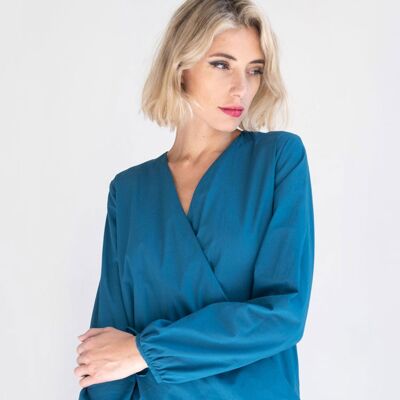 PETROL BLUE VOILE CROSSOVER BLOUSE