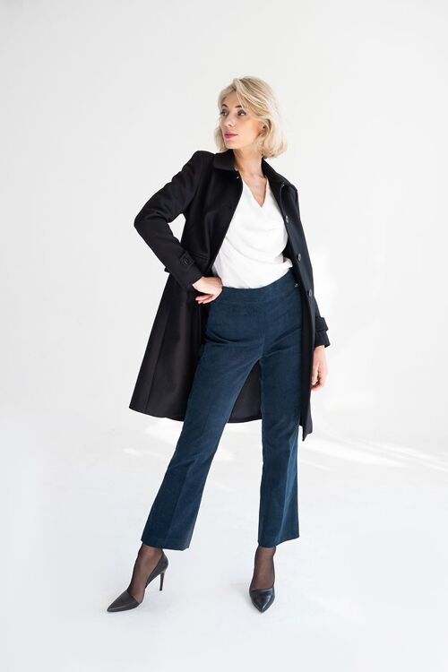 PETROL BLUE FLARED TROUSERS WITH YOKE DETAIL
