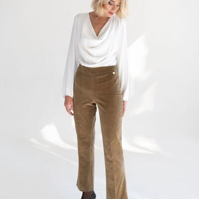 TAN YOKE FLARED TROUSERS