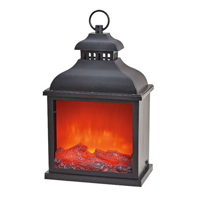 Kamin Laterne mit LED Beleuchtung aus Kunststoff Schwarz (B/H/T) 25x39x15cm